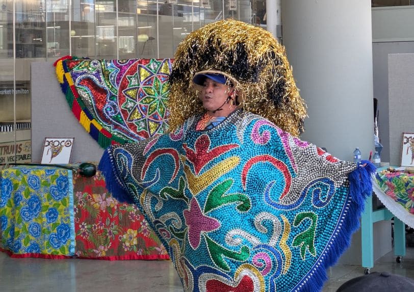 Fana Soro playing a drum at Arts Break at Brick Works
