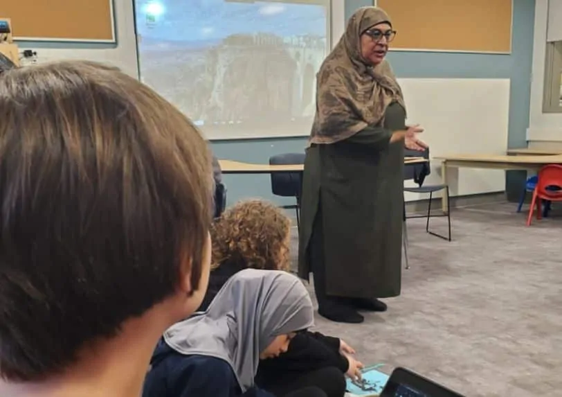 Rukhsana teaching the storytelling workshop in the North